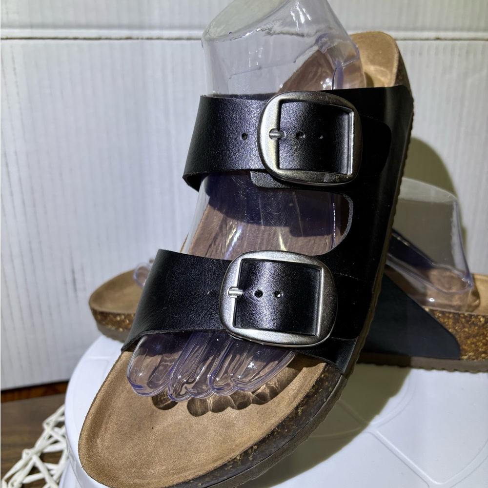 Time & Tru size 11 Black Double Strap Sandals with Buckles